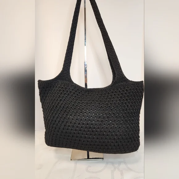 The Sak Vintage Black Crochet Lined Shoulder Hobo Bag OS - Picture 4 of 11